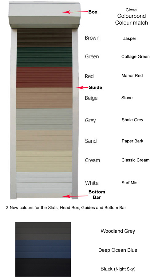 Available Colours for our complete range of Slats.